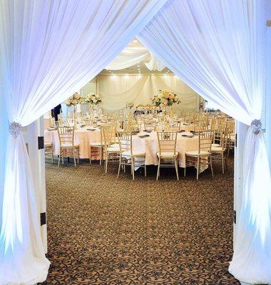 Draping at the entryway to our reception!