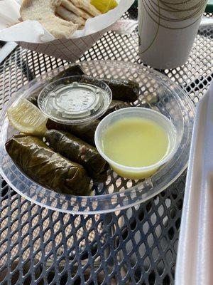 Stuffed grape leaves w lemon sauce   Very good!