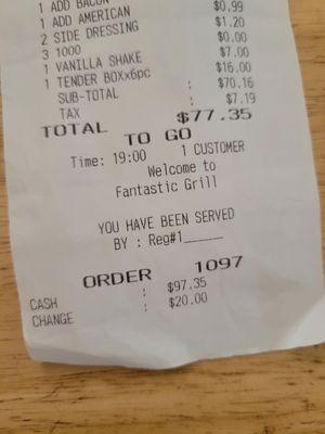 Imputed as cash for $97.35 and kept the $20 change. Absolutely scummy and disgusting.