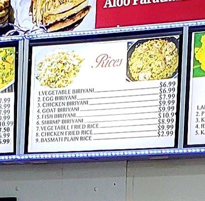 Biriyani and rice prices.