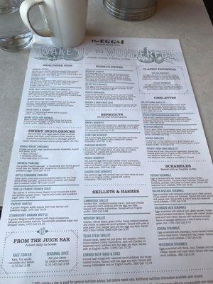 Front page of the menu