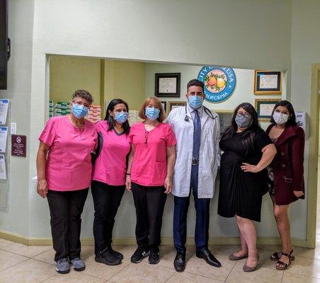 Doing our part to stay happy and healthy. Olivia, Tony, Rosalva, Dr. B, Rebecca, and Vanessa.