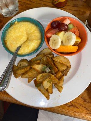 Grits, fruit, potatoes