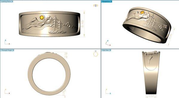 Custom design band with mountains and trees.