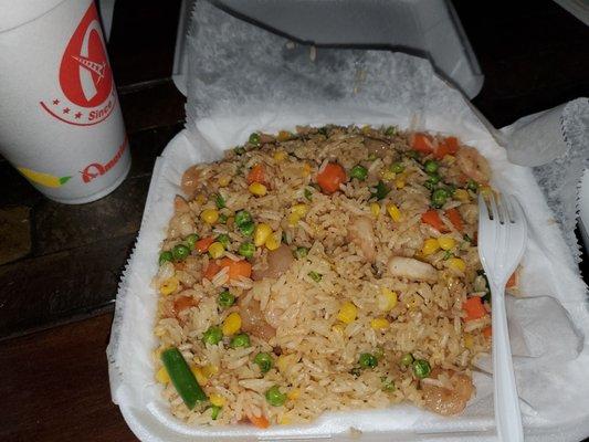 Shrimp fried rice. HUGE portion. Lasted 2-3 meals. Decent amount of shrimp inside.