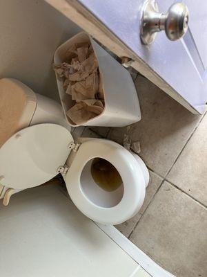 Clogged toilets, trash, no TP.