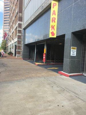 Entrance to upper parking floors.