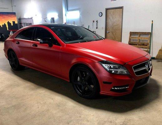 Full Vehicle Wrapped In Matte Red Titanium