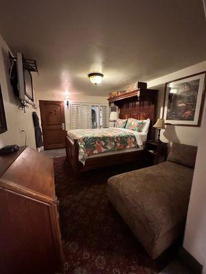 Between the bedframe and the mattress, the bed was way too high in the sky for me. Chantico Inn, Ojai CA