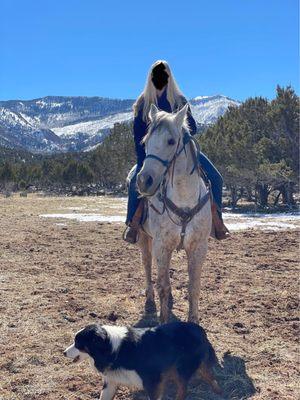 Biggins and one of the ranch dogs