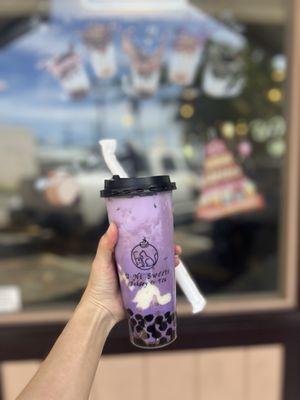 taro mochi milk with boba