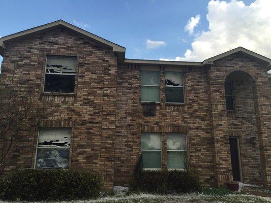 Windows beaten out after a Hail storm