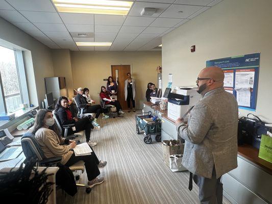 Andres Arrazola presenting to senior care professionals in Potomac, MD