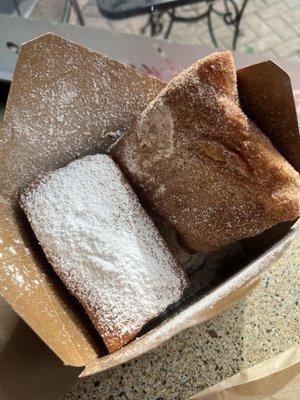 Beignets (2 powder sugar traditional and 1 cinnamon sugar)