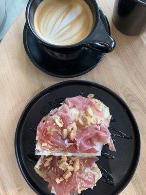 Rosemary goat toast and latte