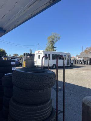 Dory getting her tire patched up.