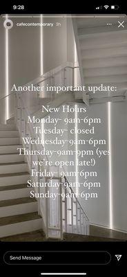 New hours 10/28/21