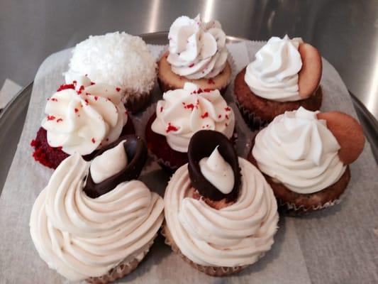 Cannoli cupcakes, banana cream pie cupcakes and red velvet