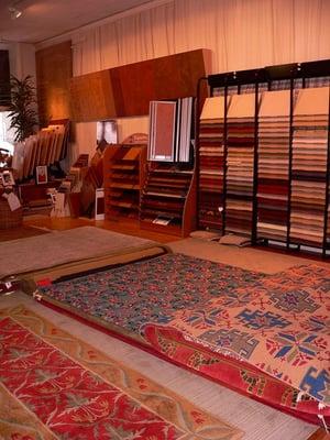 See samples of cork flooring and wool carpet.