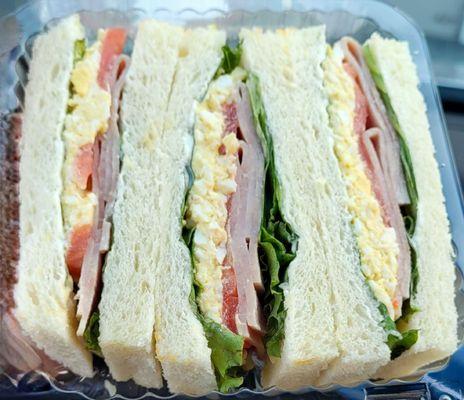 Egg salad and ham sandwich