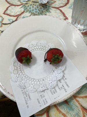 Nice touch! The bill arrived with two chocolate dipped strawberries