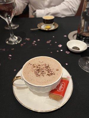 Creamy hot chocolate and an espresso to finish the meal.