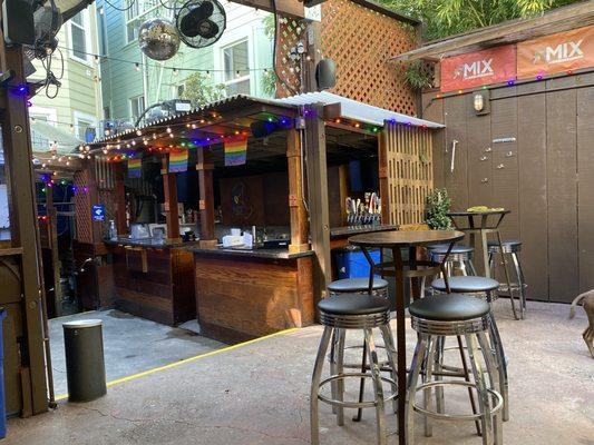 Back patio and the outdoor bar