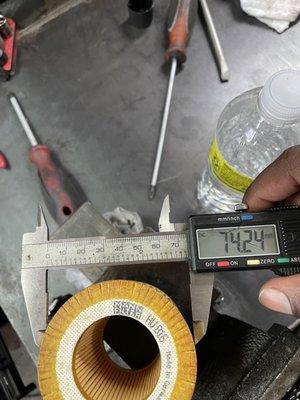 Measurements of correct filter used by my mechanic upon repair of my motor