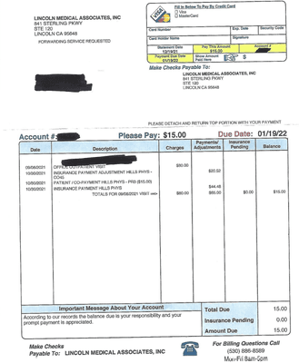 Invoiced for September 8, 2021, the day I called to inform (and confirm) the office prescribed incorrect medication on prior visit.