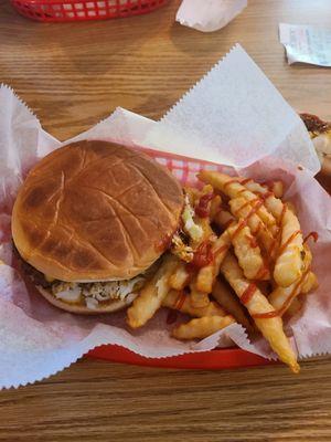 The Rollie Burger and fries