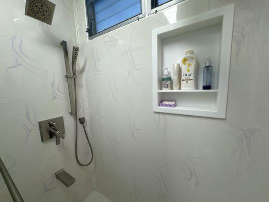 My Beautiful Shower, custom cultured marble walls and niche!