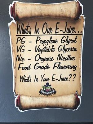 The only ingredients you'll find in our e-juice.