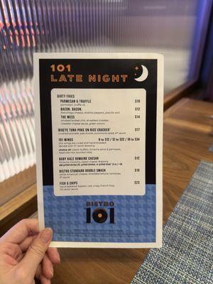 Late Night Menu