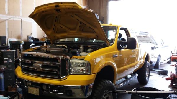 2005 Ford F--250 4x4. Twin turbocharged Cummins ISB conversion with Allison 1000.