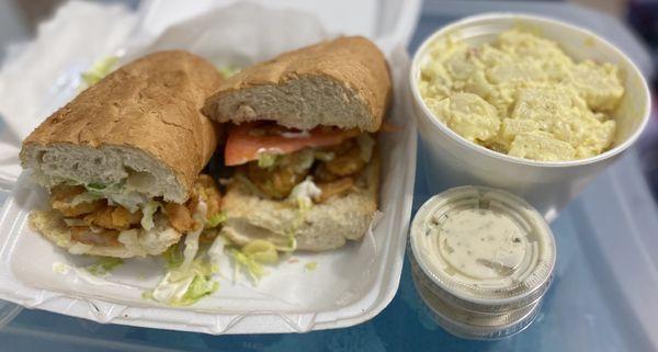 Shrimp po boy and potato salad