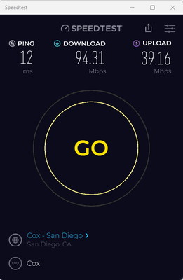 Speed test at 12 PM on a week day.