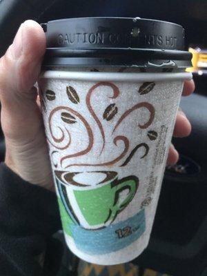 $1.19 for a small coffee. Kinda expensive for 12oz but I was desperate!!