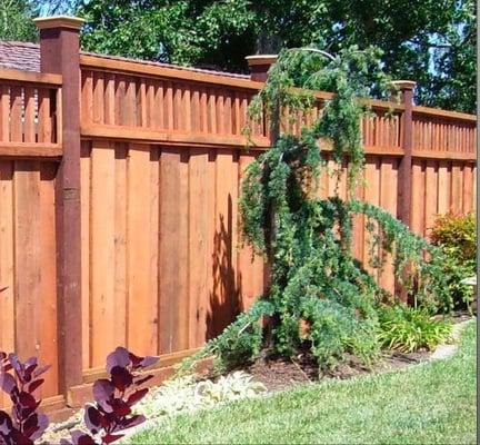 Redwood Board on Board Picture Frame Fence with Piano Key Lattice