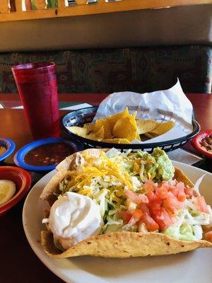 Taco salad with chips and salsa