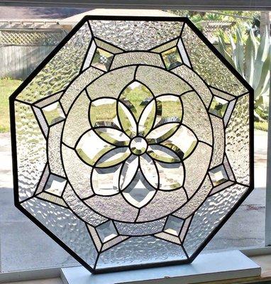 Victorian Flower Octagon with clear textured glass and bevels