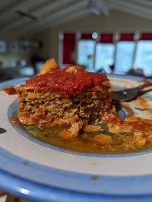 Half eaten delicious meatloaf.