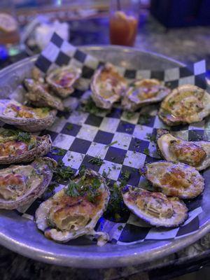 Fire grilled oysters