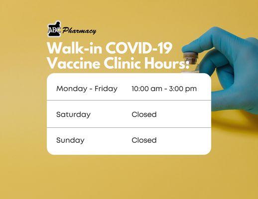 Swing by our pharmacy anytime from 10:00AM to 3:00PM to receive your COVID-19 vaccine. Walk-ins are accepted!