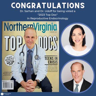 Dr. Sarhan and Dr. Udoff voted Top Doc 2023 for Reproductive Endocrinology!