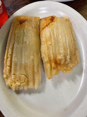 Tamales comes with red sauce I requested for it to be on the side