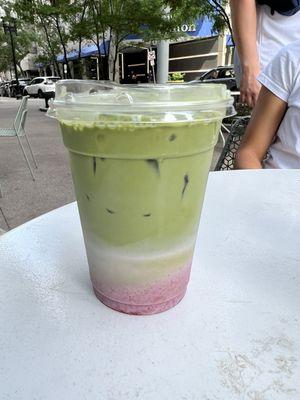 Matcha with raspberry syrup