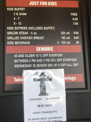 Kids and Seniors Menu's