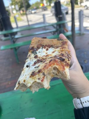 Holy wow! This was so good. Slice on focaccia with bacon, fresh tomato, rosemary, whole cloves of garlic. I'm in love!