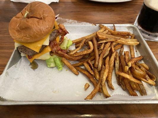 Double cheese burger and fries.