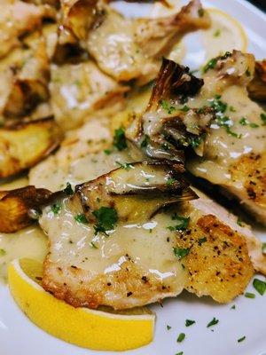 Garlic Lemon and Herb Chicken with Frizzled Artichokes